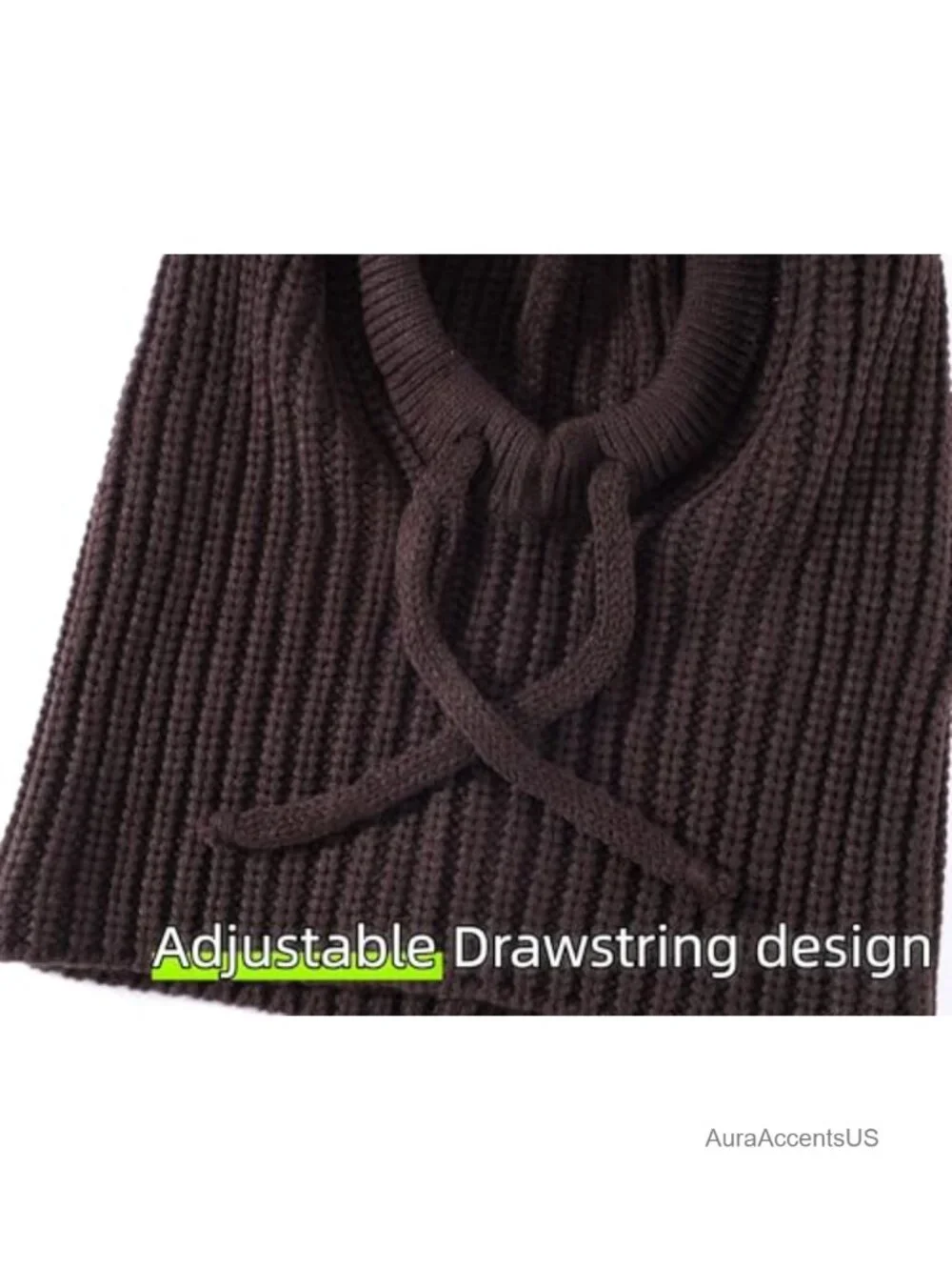 Women's Knit Balaclava Hood Hat Scarf Neck Gaiter with Drawstrings